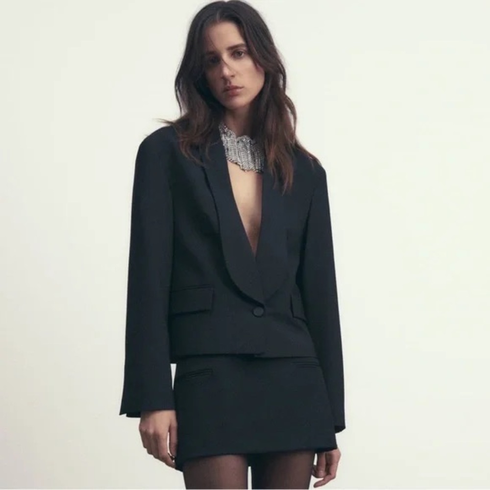Zara Cropped Tuxedo Blazer